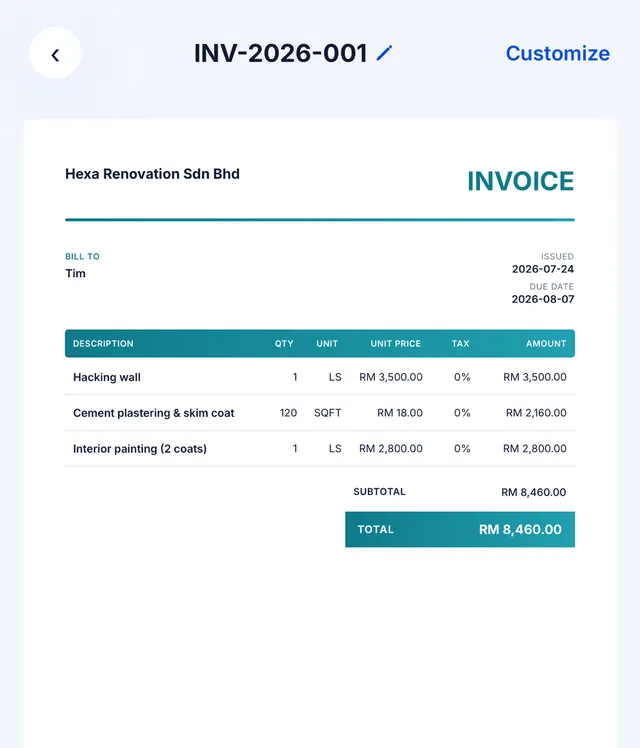 An invoice created from a quotation